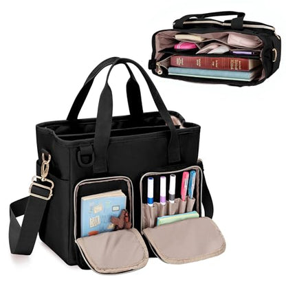 Teamoy Large Bible Bag for Women, Bible Tote Bag Book Cover Case, Black - color: Black