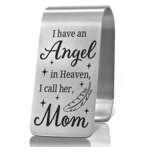 XQLZY I Have an Angel in Heaven I Call Her Mom Engraved Stainless Steel Car Visor Clip, in Loving Guardian Angel Safe Driving Gifts for Family Friend Driver, Sympathy Memorial Gifts for Who Lost Mom - color: Sliver064