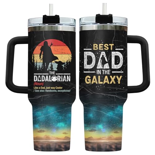 34HD Dadalorian Daddy Dad Funny 40 oz Tumbler with Handle, Gift for Papa - color: Dadalorian with Lid