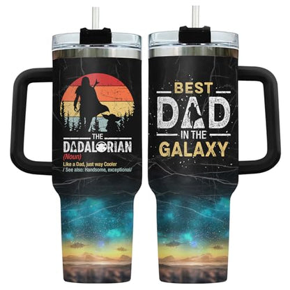 34HD Dadalorian Daddy Dad Funny 40 oz Tumbler with Handle, Gift for Papa - color: Dadalorian with Lid