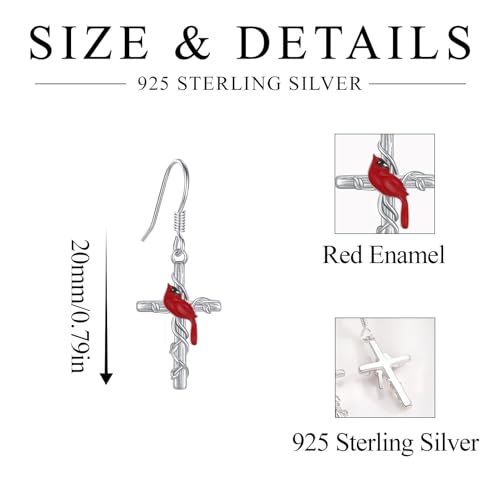 Yue Yuan Animal Plant Earrings for Women 925 Sterling Silver Butterfly/Cat/Jellyfish/Shell/Maple Leaf/Cardinal/Celtic Drop Earrings Silver Dangle Jewelry Birthday Anniversary Christmas Gift for Mother Wife - style: Cardinal