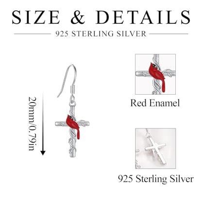 Yue Yuan Animal Plant Earrings for Women 925 Sterling Silver Butterfly/Cat/Jellyfish/Shell/Maple Leaf/Cardinal/Celtic Drop Earrings Silver Dangle Jewelry Birthday Anniversary Christmas Gift for Mother Wife - style: Cardinal