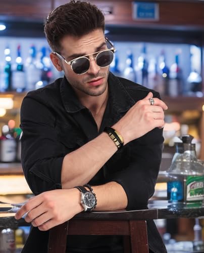 Kim Carrey Italian Handmade Leather Bracelets for Men - color: Golden, size: 8.2"