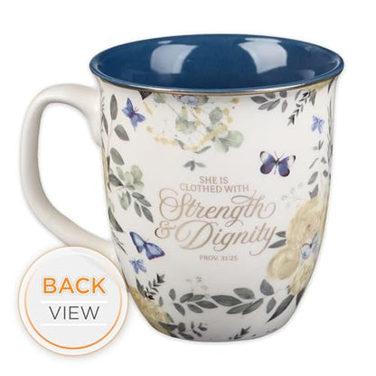 Christian Art Gifts Large Ceramic Coffee Scripture Mug for Grandmothers - color: White & Deep Blue Floral/Grandma