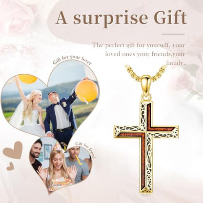 14K Gold Plated Cross Pendant Necklace Christian Jewelry Religious Gift - color: A10-Cross Gold Wood