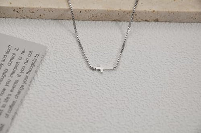 Sterling Silver Plated Cross Necklaces for Women and Men Chain Pendant, Minimalist Sideways Cross Christian Jewelry with Classic Gold Chain
