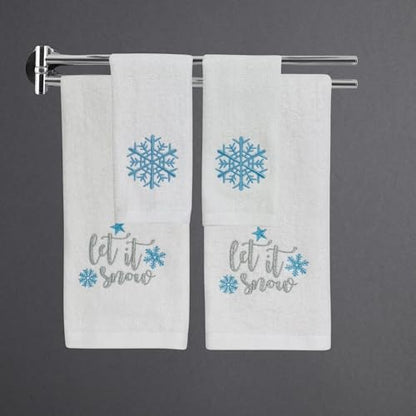 Christmas White Hand Bathroom Towels Elegant Snowflakes Let It Snow, 16x26" - color: Crystal Snowflake