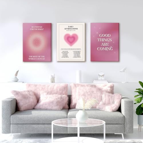 NCCXNCC Pink Gradient Halo Angel Digital Canvas Wall Art 12x16 Inch Frame - color: Pink Affirmations, size: 12×16inch