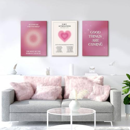 NCCXNCC Pink Gradient Halo Angel Digital Canvas Wall Art 12x16 Inch Frame - color: Pink Affirmations, size: 16×24inch