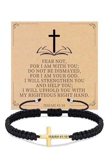 Christian Gifts Cross Bracelet for Men Easter Baptism Religious Gifts for Women Handmade Braided Bracelets Inspirational Confirmation Gifts for Teenage Girl Boys Jewelry - color: Gold, style: ISAIAH 41:10
