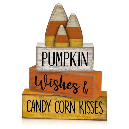 Lineshading 4 Pcs Fall Decoration For Home Wooden Candy Corn Stacked Blocks - style: Candy Corn