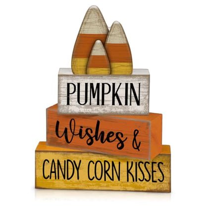Lineshading 4 Pcs Fall Decoration For Home Wooden Candy Corn Stacked Blocks - style: Candy Corn