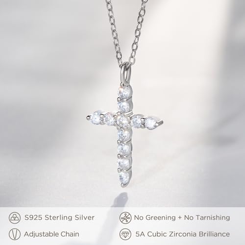 NORBU S925 Cubic Zirconia Cross Necklace for Women, Womens Cross Necklaces - color: Silver