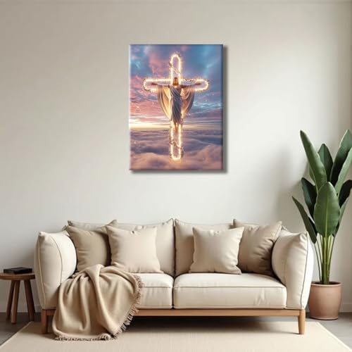 RJETZMU Jesus Cross Canvas Wall Art, Gallery Wrapped Christian Print, 12x16 - color: Beautiful Jesus, size: 16"L x 12"W