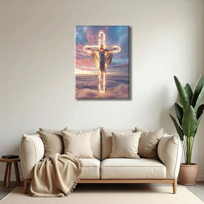 RJETZMU Jesus Cross Canvas Wall Art, Gallery Wrapped Christian Print, 12x16 - color: Beautiful Jesus, size: 16"L x 12"W