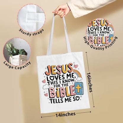 VICBOU Bible Verse Canvas Tote Bag Religious Christian Gifts for Women Men Faith Canvas Tote Reusable Grocery Bag - color: Jesusbible