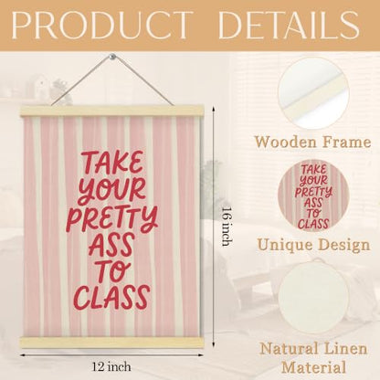 QEJ Funny Pink Striped Wall Art Hanger Frame Poster for Girls Bedroom College Dorm 12x16 Inch - color: Class