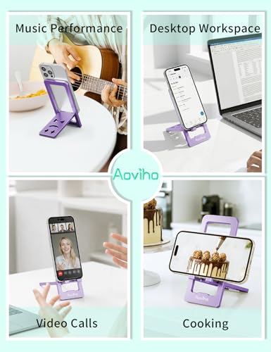 Aoviho Foldable Cell Phone Stand for Desk, Portable Phone Holder,Purple - color: Purple