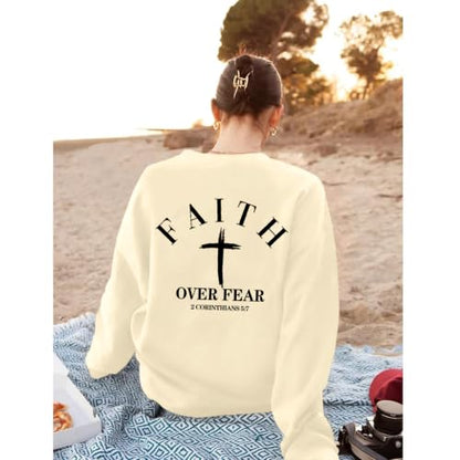 Christian Sweatshirts for Women Jesus Cross Casual Tops - color: Apricot, size: Large