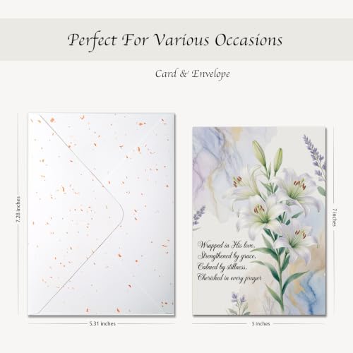 Religious Greeting Card White & Purple Lily Bouquet Floral Design – 5x7 Inch Religious Card with Envelope for Easter Sympathy Baptism Confirmation Prayer – Faith Encouragement Elegant Floral Card — Single Card - color: White & Purple Lily Bouquet