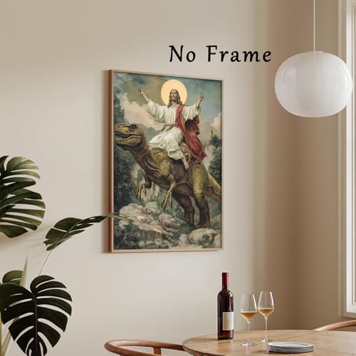 Oiyehokeul Jesus Canvas Wall Art Funny Dinosaur Pictures 16x24in No Frame - color: A1Unframed