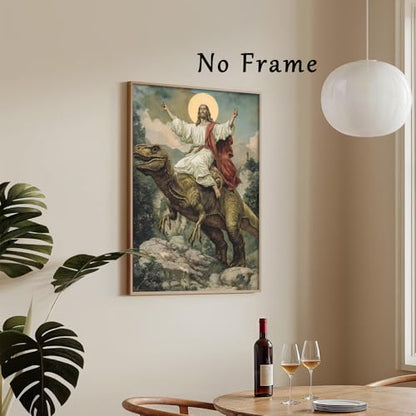 Oiyehokeul Jesus Canvas Wall Art Funny Dinosaur Pictures 16x24in No Frame - color: A1Unframed