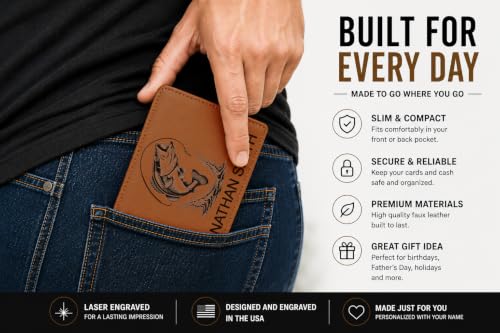 LaserGram Personalized Wallet, Christian Cross (Dark Brown) - color: Dark Brown