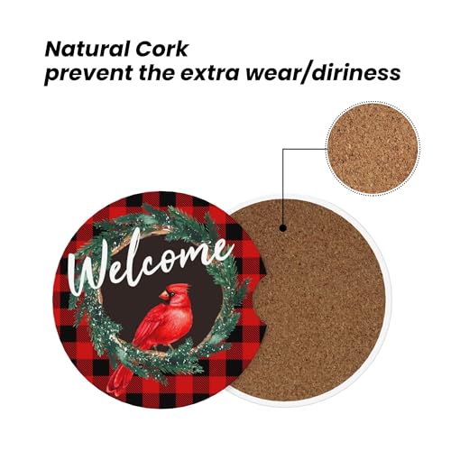 Christmas Cardinal Car Cup Holder Coasters 2 Pack 2.63" for Women - color: Red