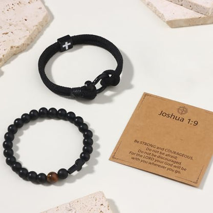 Giovanchi Christian Cross Bracelet for Men Him Dad Father Godfather Grandfather Grandpa Husband, Inspirational Faith Based Jesus Bracelets Gifts for Easter Basket Stuffers - style: Joshua 1:9