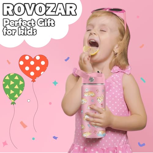 Cat Water Bottle for Girls - 16oz Cat Stainless Steel Water Bottle with Straw - Cute Cats Insulated Cup - Pink Cats Kids Tumbler for School, Sports, Travel - color: Cat01, size: 16 Ounces