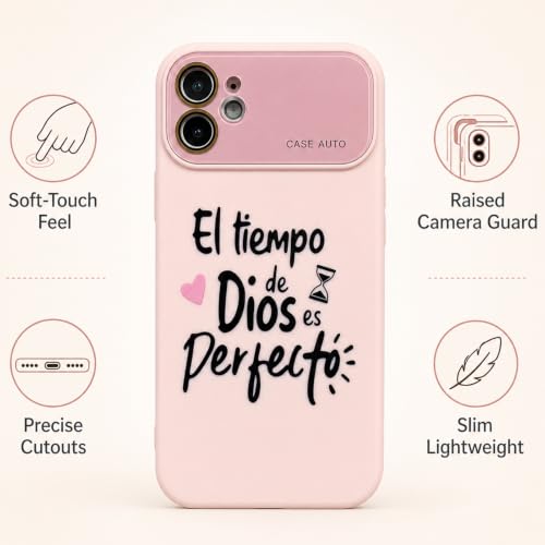 for iPhone 17 Pro Max Case God's Timing is Perfect Spanish Bible Verse Phone Case, Full Camera Lens Protection, Shockproof Drop Resistant Durable Cover (Pink, iPhone 12) - color: pink, size: iPhone 12