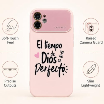 for iPhone 17 Pro Max Case God's Timing is Perfect Spanish Bible Verse Phone Case, Full Camera Lens Protection, Shockproof Drop Resistant Durable Cover (Pink, iPhone 12) - color: pink, size: iPhone 12