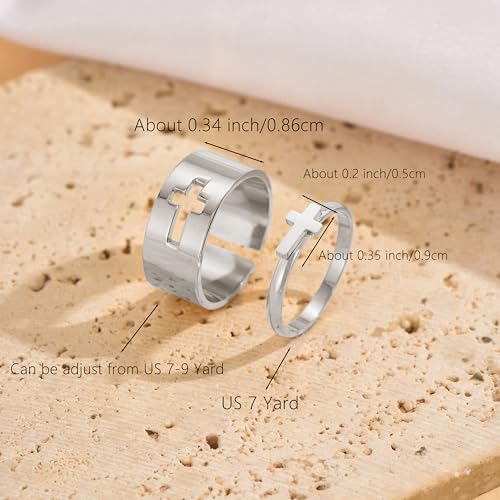 Matching Cross Rings for Couples Best Friend Promise Rings for Her Him - color: Silver