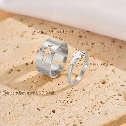 Matching Cross Rings for Couples Best Friend Promise Rings for Her Him - color: Silver