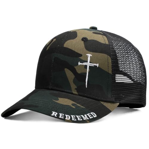 Christian Jesus Cross Hat for Men Women - Faith 3 Nail Cross Hats - Religious Gifts for Thanksgiving Christmas, Medium - color: Camo, size: Large