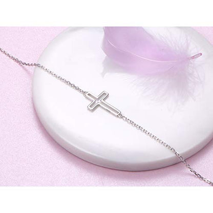 DAOCHONG S925 Sterling Silver Sideways Cross Choker Necklace 14+4 Inch - color: Silver2