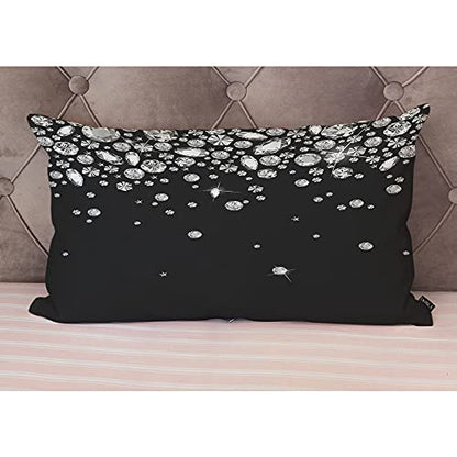 EKOBLA Shiny Diamond Throw Pillow Cover White Crystal Sparkle Gemstone Cotton Linen Square Throw Waist Pillow Case Decorative Cushion Cover Pillowcase Sofa Lumbar 12x20 Inches - color: Multi-bs14