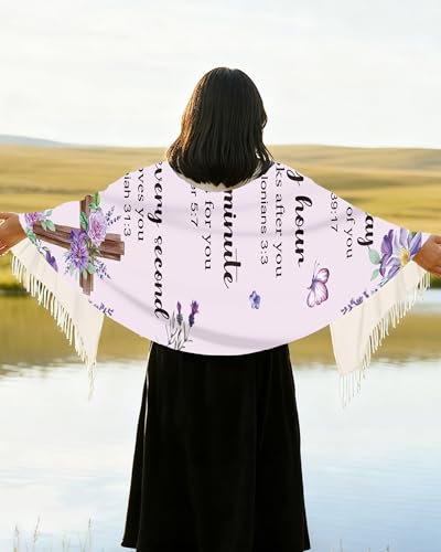 Bozidol Prayer Shawl for Women Christian Floral Cross Bible Verse Scarf Clothes for Christmas Mothers Day Birthday Gifts - color: Purple 02