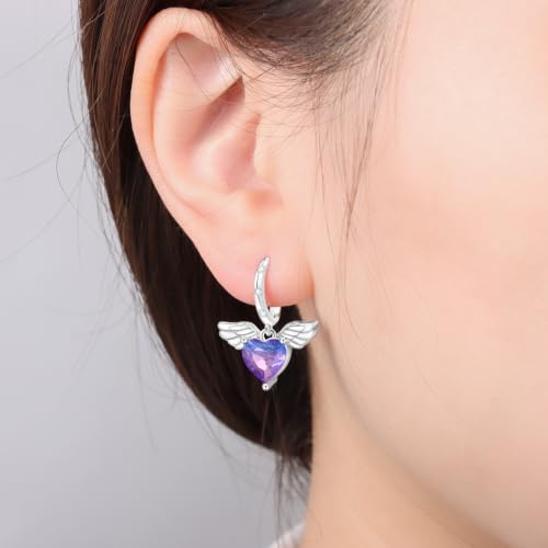 925 Sterling Silver Hoop Earrings Drop Dangle Earrings for Women Hypoallergenic Earring Trendy Huggie Earring Cute Graduation Birthday Gifts Jewelry for Women - color: Heart shaped wings earrings