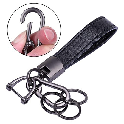Wisdompro Genuine Leather Car Keychain, Universal Key Fob Keychain - color: Black (Carabiner Clip)