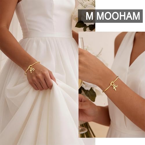 M MOOHAM Cross Initial Bracelet for Women Girls, Letter A-Z Cuff Bracelet - color: H