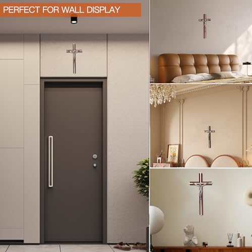 SISSIDA Wooden Crucifix Wall Cross, Handmade Catholic Home Decor, 10 Inch - color: Brown + Antique Brass