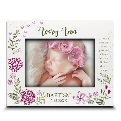 BELLA BUSTA-Personalize -Baptism, Dedication, Confirmation, First Communion Theme Picture Frame-Keepsake from Godparents, Friends, Family-UV Print Frame (Pink (5x7 Horizonta)) - color: Pink (5x7 Horizonta)