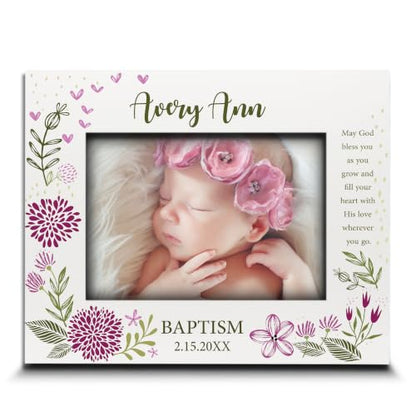 BELLA BUSTA-Personalize -Baptism, Dedication, Confirmation, First Communion Theme Picture Frame-Keepsake from Godparents, Friends, Family-UV Print Frame (Pink (5x7 Horizonta)) - color: Pink (5x7 Horizonta)
