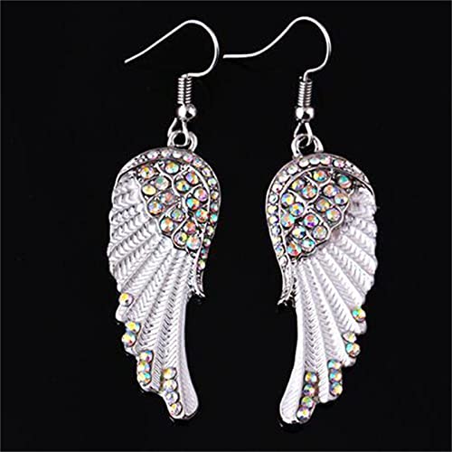coadipress Angel Wing Earrings for Women Unique Silver Plated Fairy Feather Guardian Dangle Drop Hook Earrings Jewelry - color: White Wing