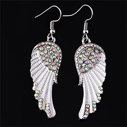 coadipress Angel Wing Earrings for Women Unique Silver Plated Fairy Feather Guardian Dangle Drop Hook Earrings Jewelry - color: White Wing
