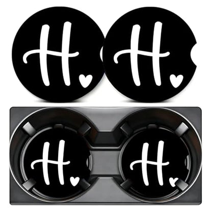 2PCS Initial H Car Cup Holder Coasters Neoprene Universal 2.75" - color: Initial H