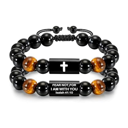 Natural Stones Handmade Cross Bracelet For Men Boys - color: Isaiah 41:10