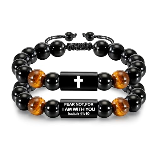 Natural Stones Handmade Cross Bracelet For Men Boys - color: Isaiah 41:10