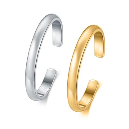 BORUO Toe Rings, 925 Sterling Silver or Waterproof Gold Plated, 2-4mm - color: Waterproof Stainless Steel Gold and Silver 2mm 2-Pack
